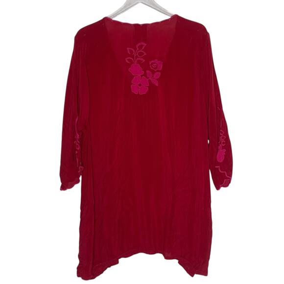 Johnny Was 1X Sheradonian Floral Embroidered V Neck Tunic Top Plus Boho Red - Picture 2 of 10